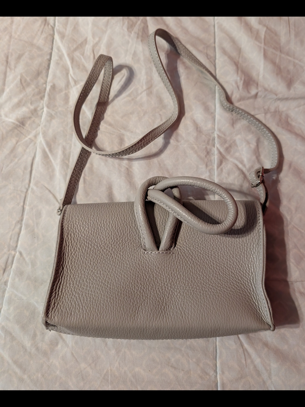 Italian Taupe Leather Crossbody Bag - Minimal Knot Detail
